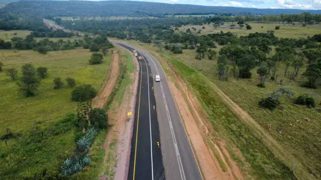 Drone view: traffic switchover on a road upgrade